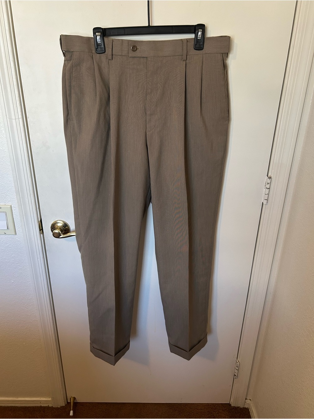 Louis Raphael Mens Taupe Pleated Dress Pants